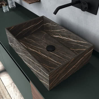 Hastings Tile Bath - Modo Porcelain Basin in Cava Noir Desir